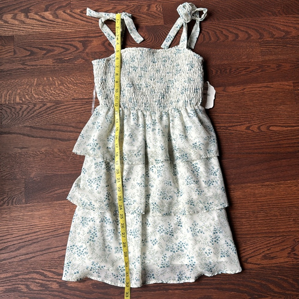 Altar’d State Blue Floral Print Dress size M NWT Smocked Tie Straps Tiered - Picture 11 of 12